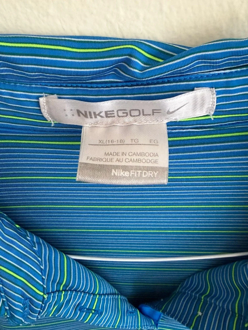 Nike Golf Women’s XL Dri Fit Blue Green Striped Polo Shirt Performance